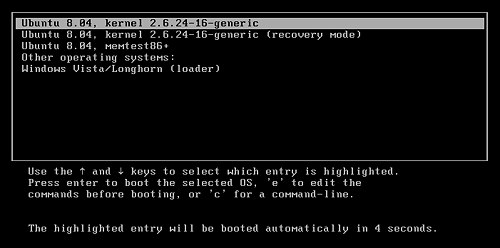 GRUB dual boot menu