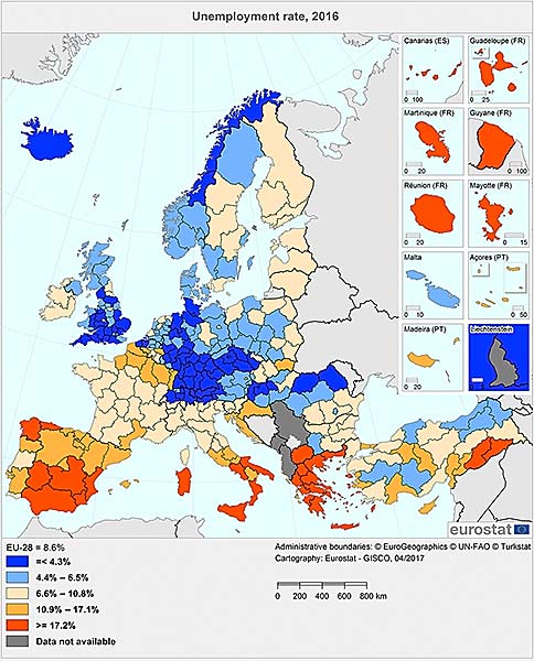 Eurostat: Unemployment rate, 2016