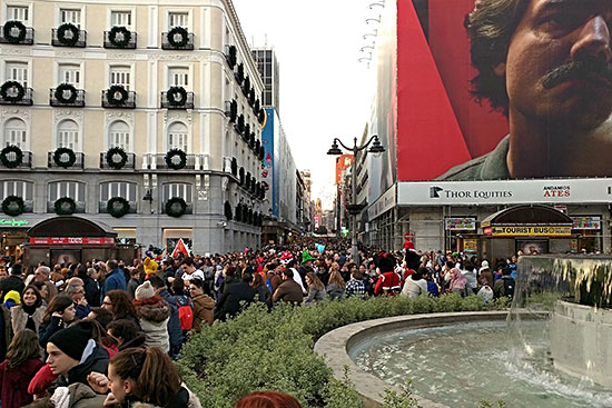 Puerta del Sol facing north to Preciados on Constitution Day
