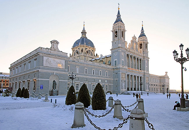 Almudena Cathedral in Madrid after Filomena snowstorm