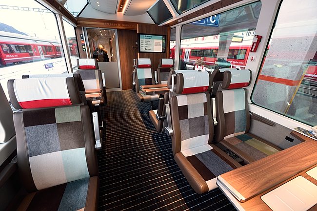 Interior of first class car in Glacier Express train