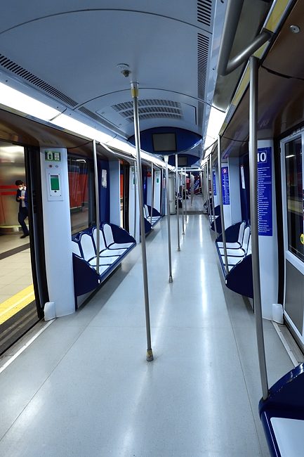 Interior of 10 metro car in Madrid, Spain