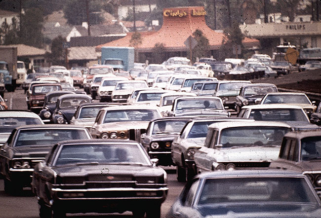 Traffic on Hollywood Freeway in Los Angeles in 1972