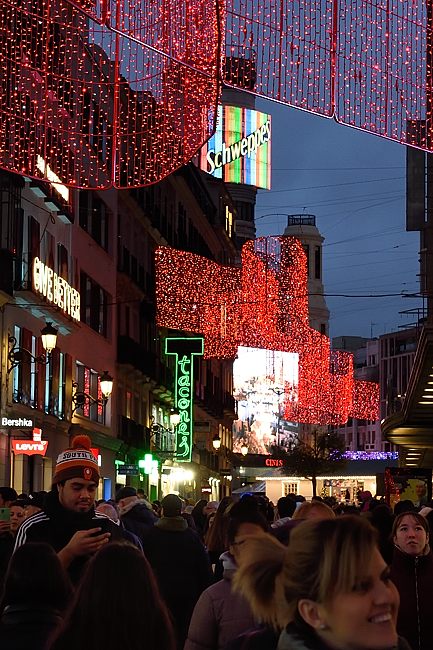 Holiday lights on Calle Preciados