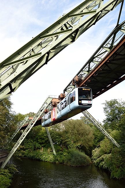 Wuppertal monorail over Wupper river in Germany